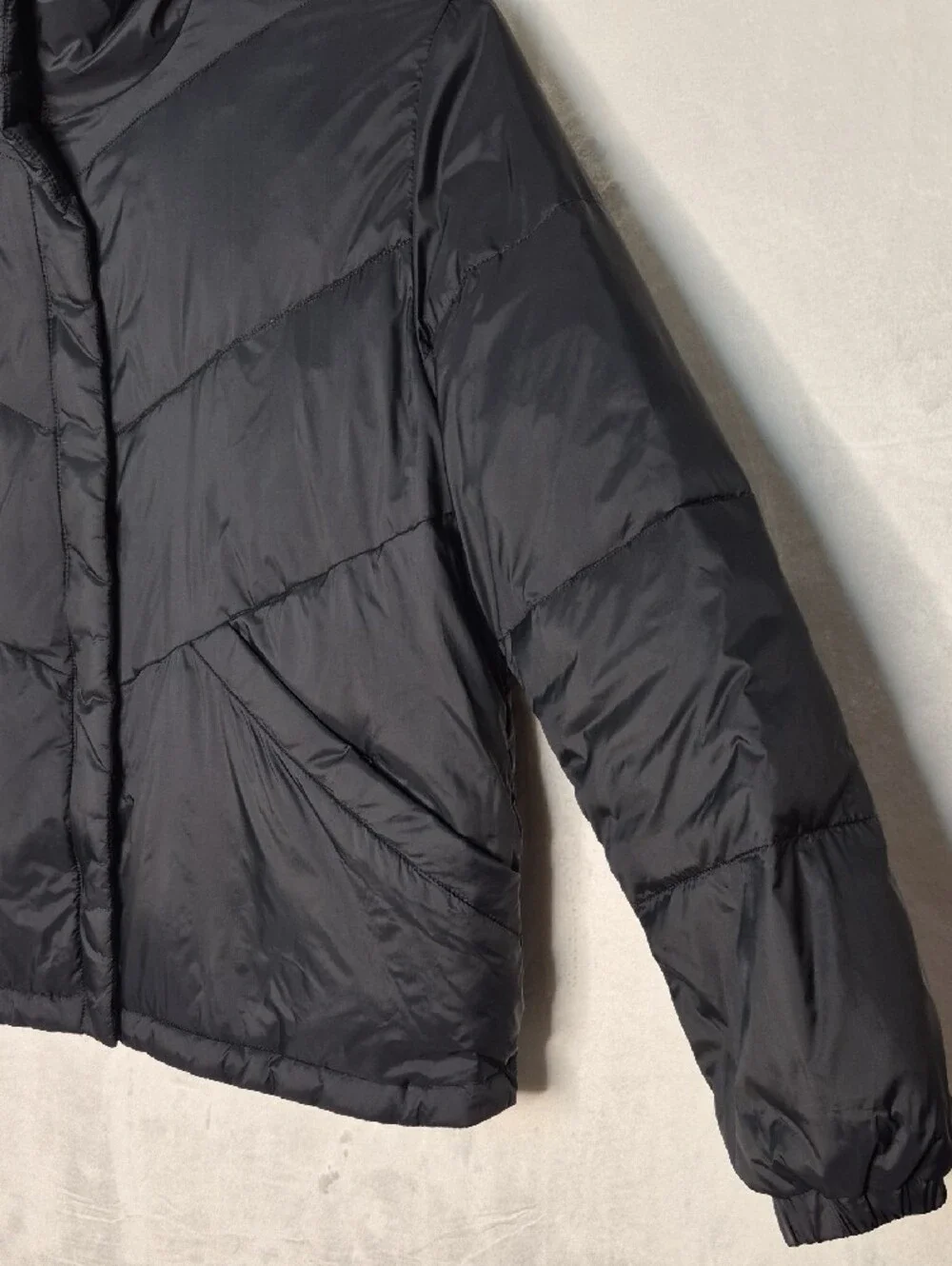 Madewell Hooded Chevron Quilted Short Puffer Jacket Black Small S - Picture 5 of 11